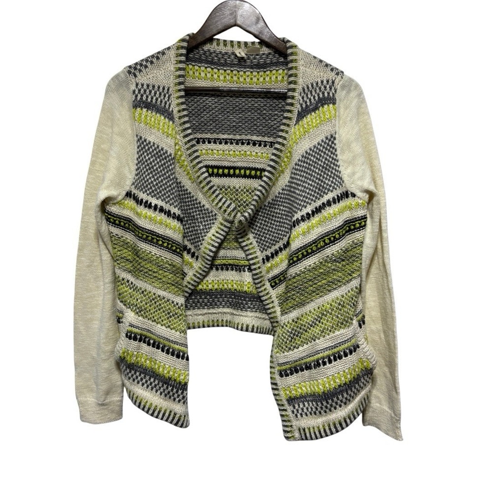 Moth Anthropologie Sweater Womens L Stripe Open Front Metallic Chaux Cardigan